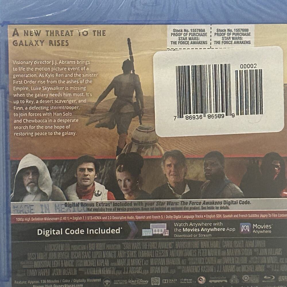Star Wars The Force Awakens Blu ray Includes Digital Code Disney Lucasfilm - Picture 4 of 4